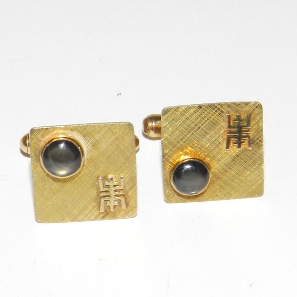 Vintage 14K Gold Black Star Sapphire Cufflinks Square Very Rare!! - Picture 5 of 16